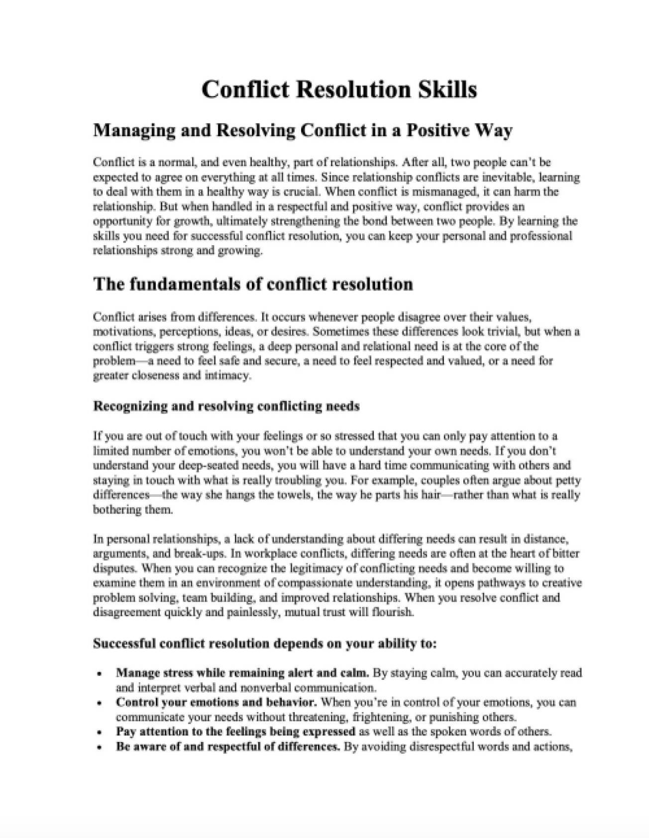 Conflict Resolution Skills